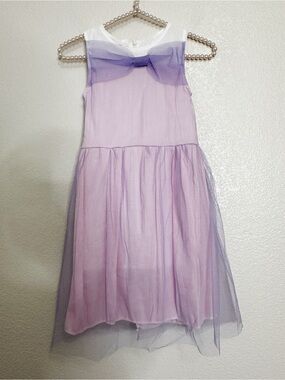 NWT Girls Formal Party Size 7-8 Purple Bow Lace Sleeveless Tulle Dress